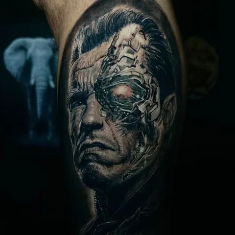 Tatuagem em realismo, retrato com elementos surreais